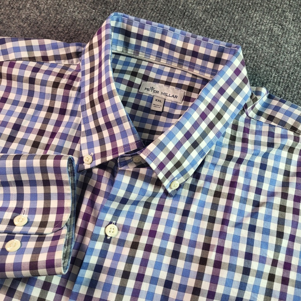 Peter Millar Mens XXL Plaid Button Down Long Sleeve Dress Shirt 100% Cotton